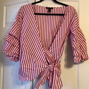 Pink and white stripes wrap top.